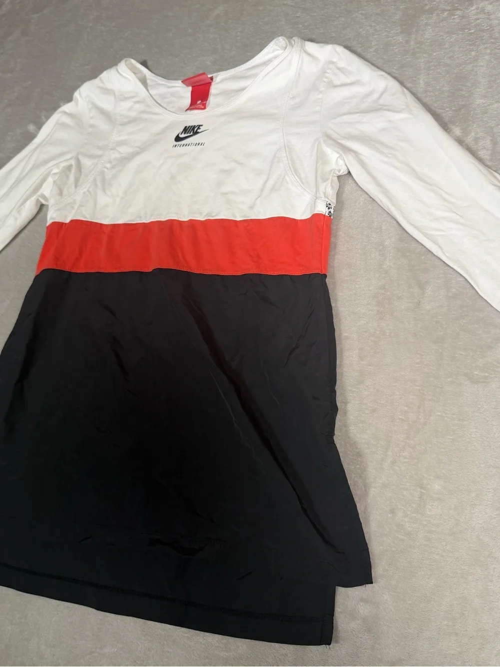 Nike White, Red & Black Colorblock Long Sleeve Girls Dress